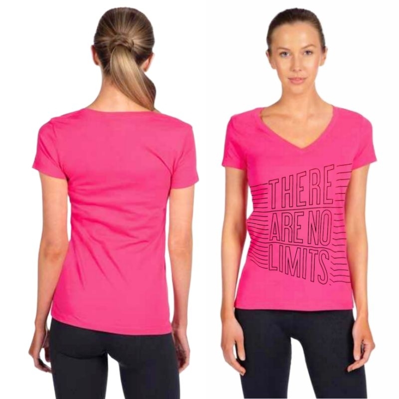 Live Leve Dream (LLD) เสื้อยืดแขนสั้นผู้หญิง v คอสีชมพู / เสื้อยืดผู้หญิงแบรนด์ / เสื้อยืดผู้หญิงล่า