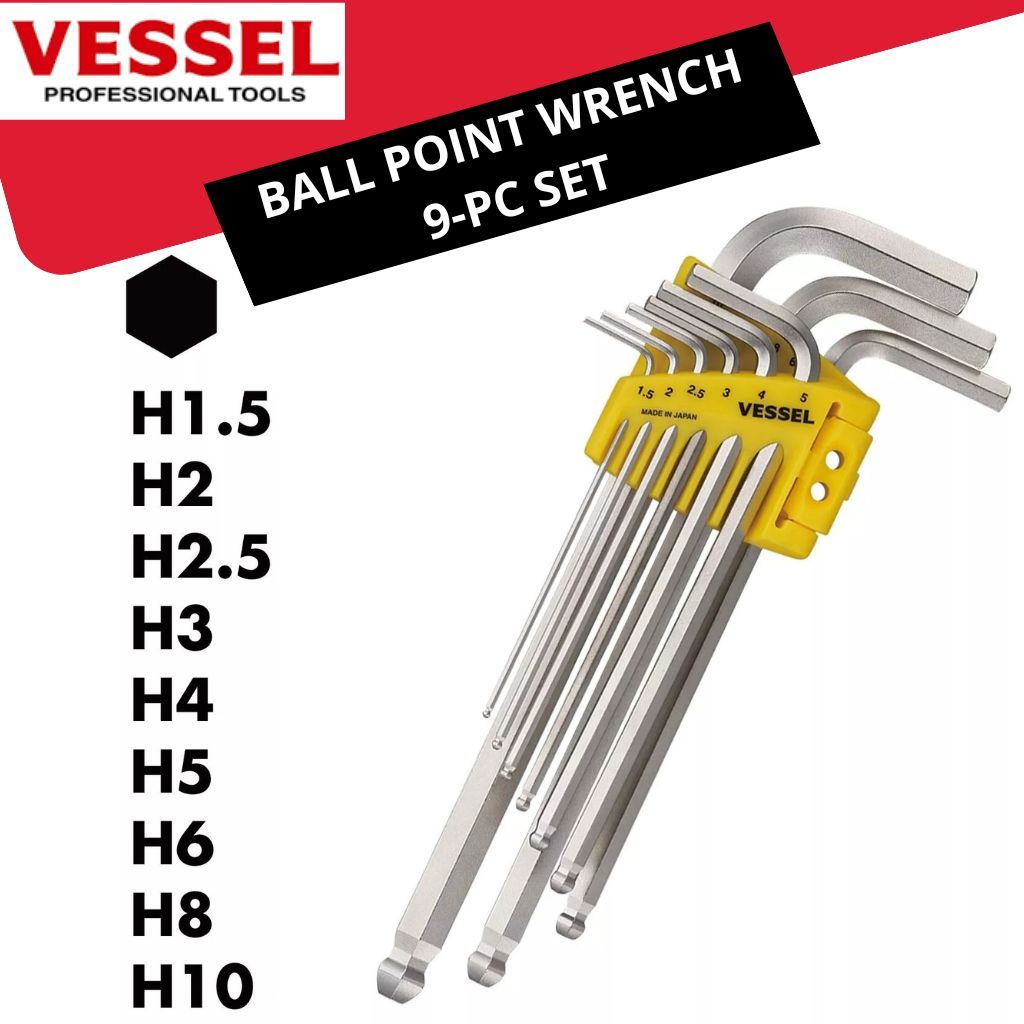 ชุดเรือ 9 ชิ้น Hex Ball Point ประแจ No. 8709BP H10 H8 H6 H5 H4 H3 H2.5 H2 H1.5