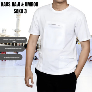 Kaos Haji Umroh  Pria Dewasa Saku 3 Resleting Exlusive Bahan Poliester Ultra Soft