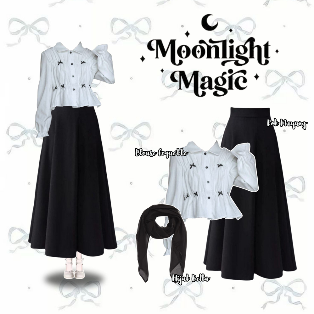 Shrnaoutfit - 3 IN 1 Set Hijab Korean Style Coquette Outfit Lebaran Bukber (Blouse, Mayung Skirt, Hi