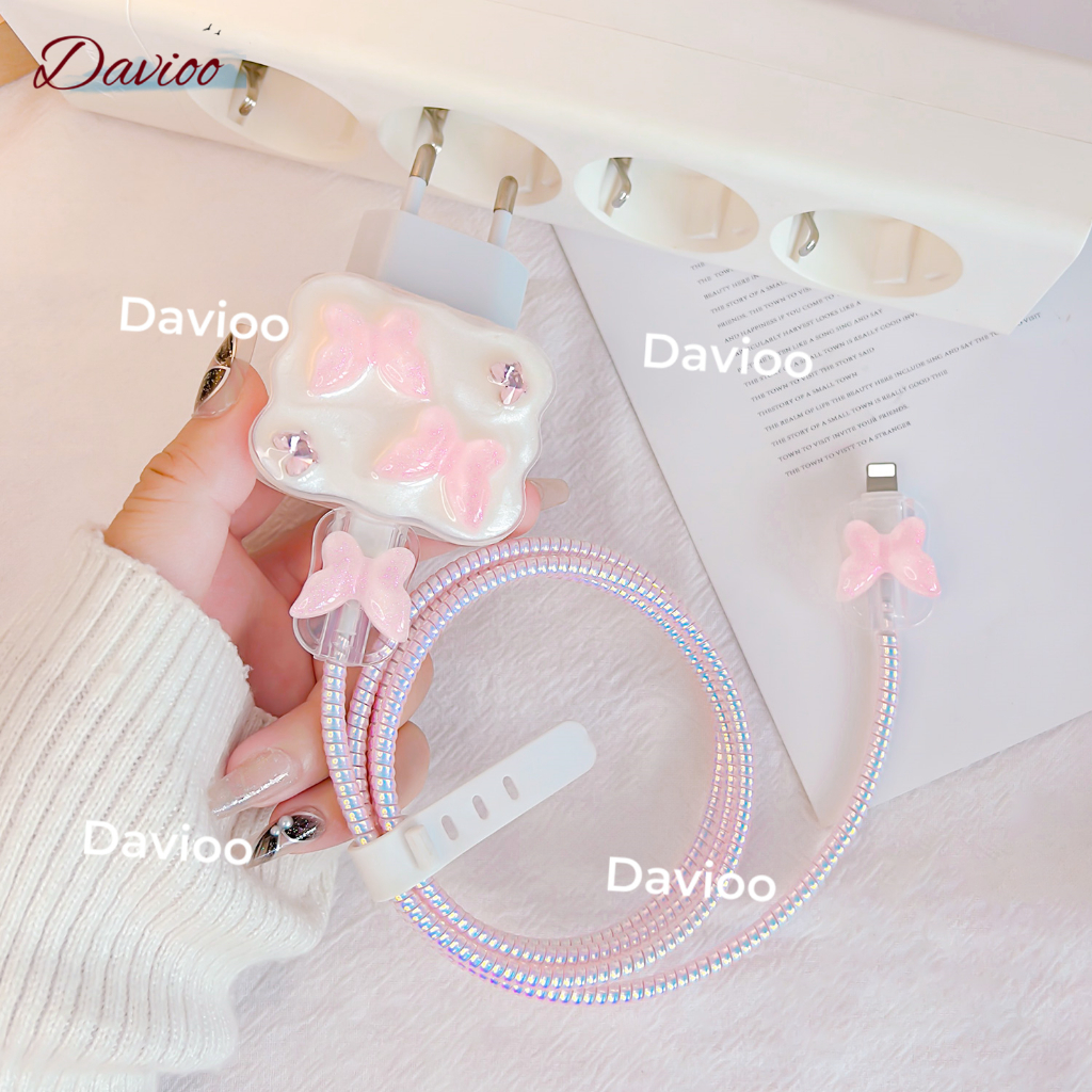 Davioo Pearl Butterfly Pattern Iphone Charger Cable Protector Iphone Charger Case 18w&20w18w&20w