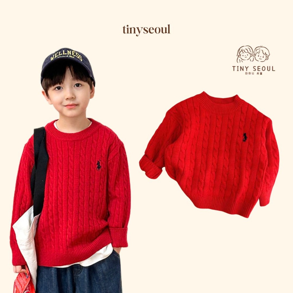 TINY SEOUL PREMIUM CHILDRENS KNIT SWETER - RALPH SWETER RED - เสื้อสเวตเตอร์ถักเสื้อแขนยาวสําหรับเด็