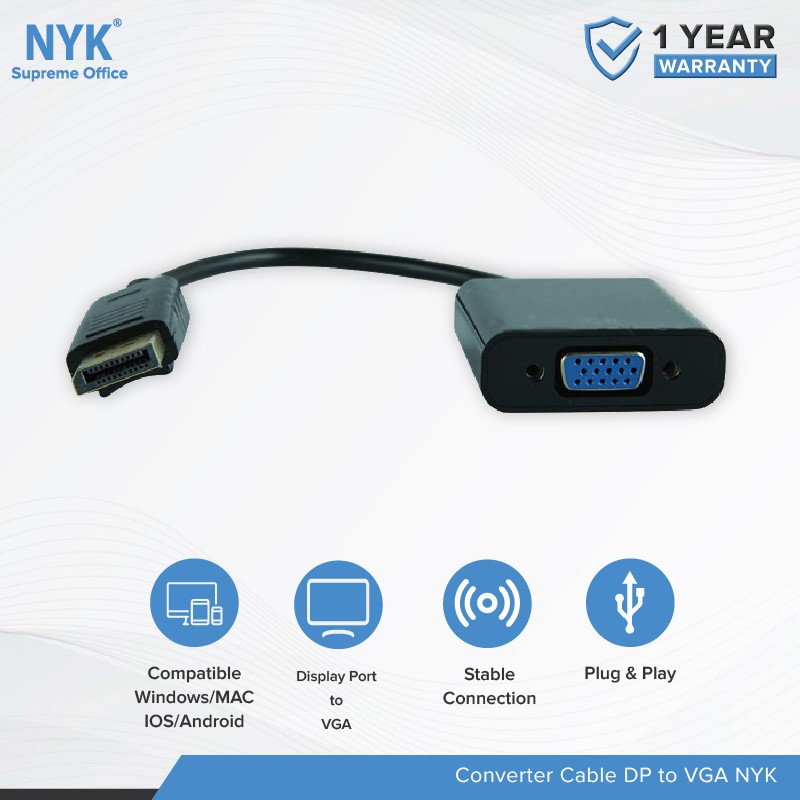 NYK DP Display Port to VGA Converter Cable - ตัวแปลง DP เป็น VGA