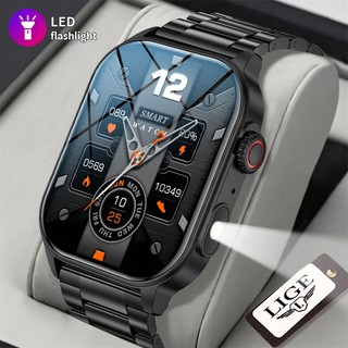 LIGE Smart Watch Pria 2.01 inci Layar HD Dengan Lampu LED 370mAh Tahan Air Luar Ruangan Monitor Kesehatan Olahraga Jam Tangan Pintar Untuk Android ios lige smart watch