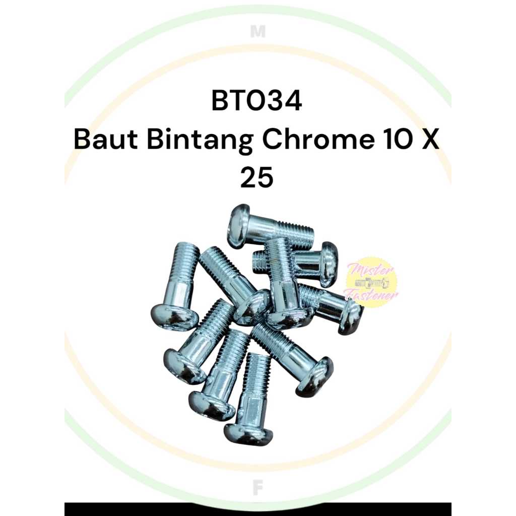 10 ชิ้น Star Bolts M10x25 Chrome Bolts 14 Chrome Chrome Pala Babi Disc Head Bracket