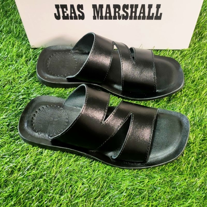 Jeas Marshall Sandals - รองเท้าแตะหนังผู้ชาย - หนังวัวแท้ 100% - JM 05 Black (การผลิตของตัวเอง)