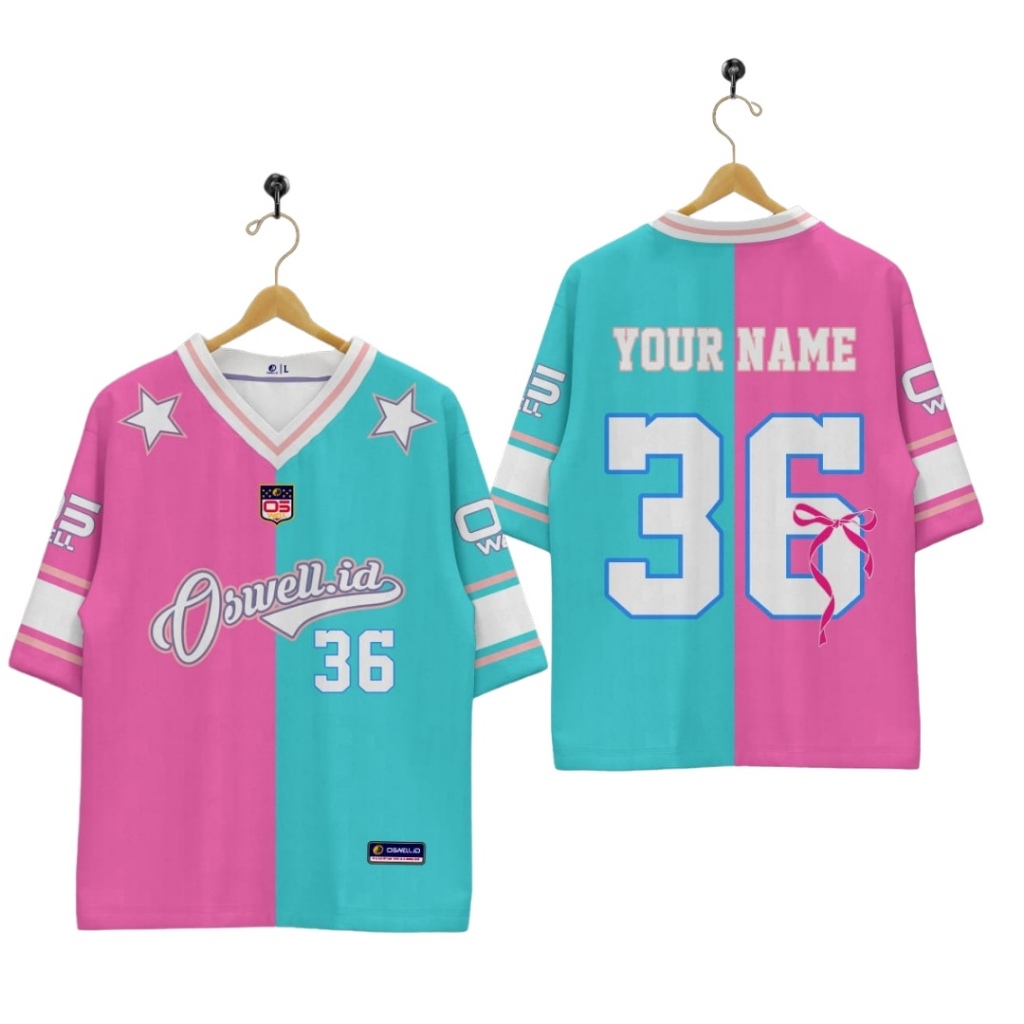 RUGBY HOCKEY COQUETE ครึ่งสีชมพู N TOSCA JERSEY ฟรีชื่อและผลกลับพิมพ์เต็มรูปแบบ