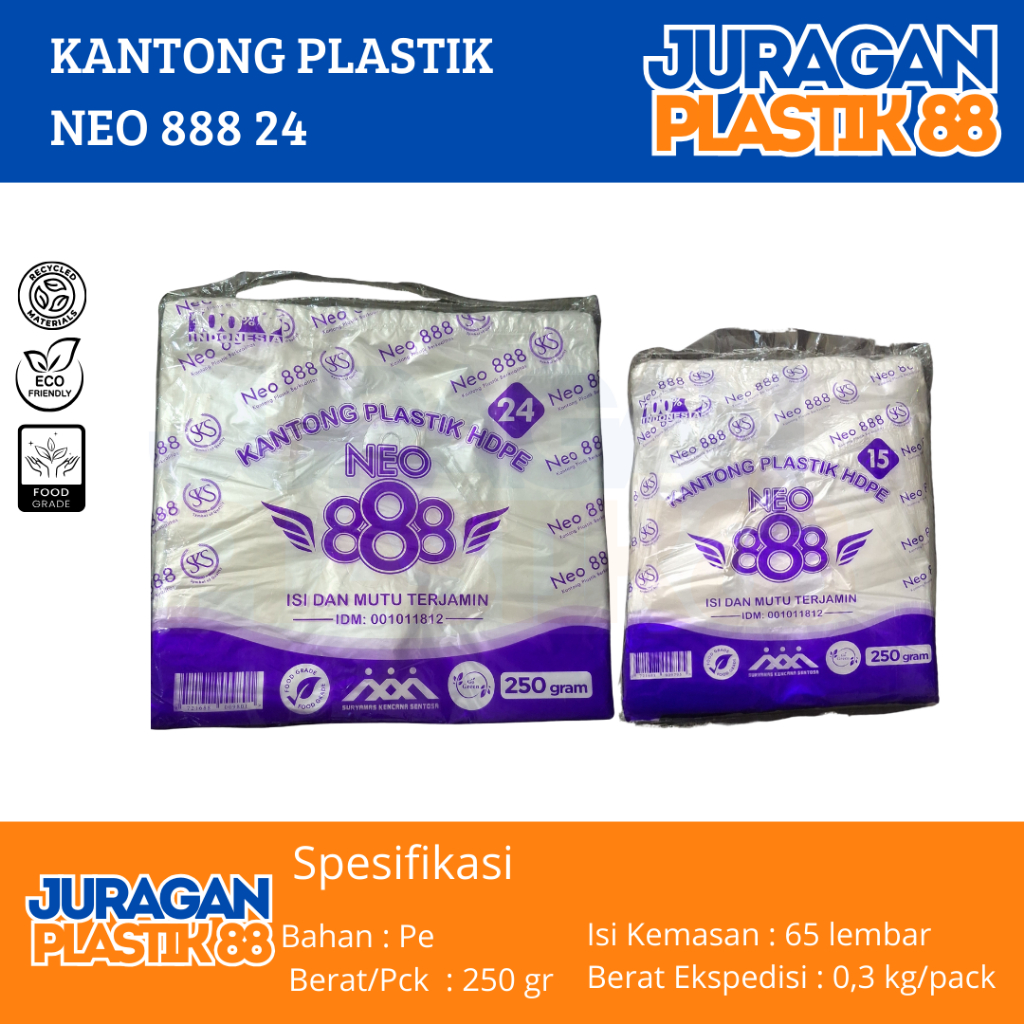 ถุงพลาสติกใส 15 24 250gr / HDPE Neo888 ถุงพลาสติกใสใสใส ขนาด 15 & 24 เป็นมิตรกับสิ่งแวดล้อม