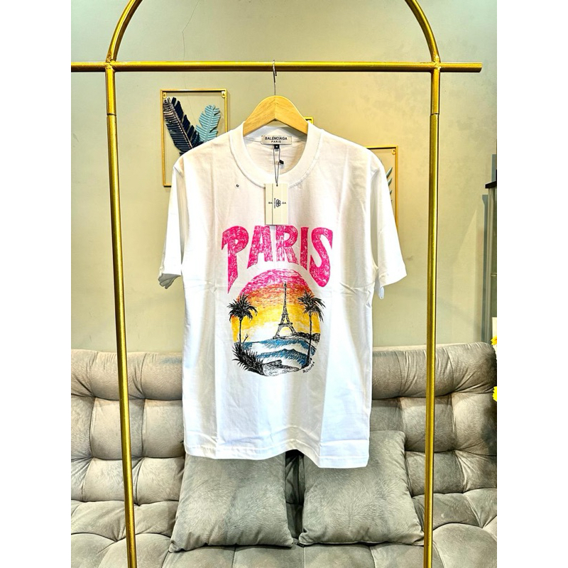 เสื้อยืด Bal3nc!Ag4 paris พิมพ์สีขาว