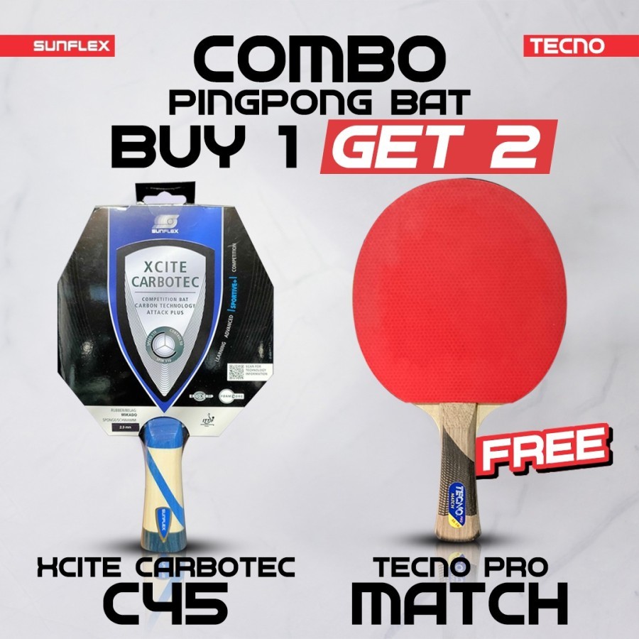 Combo Package ซื้อ 1 แถม 2 ไม้ปิงปอง Sunflex XCITE Carbotec 5000 C45 Competition Bat Bet Tecno Pro M