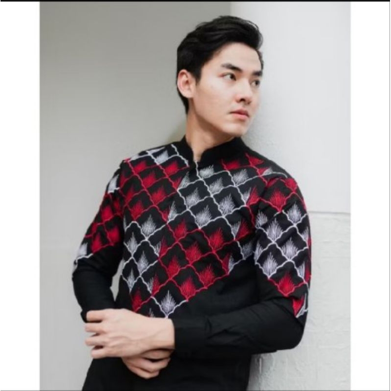 KEMEJA NUC.ID Aydin 01 เสื้อเชิ้ตปักลายผู้ชาย (สีดํา)