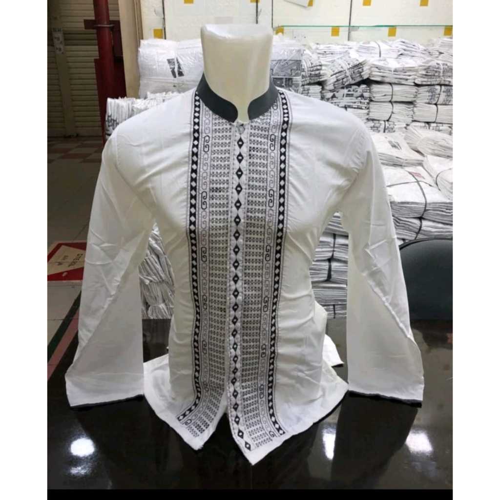 KEMEJA QQ Fashion official Store - เสื้อเชิ้ตผู้ชาย Koko - เสื้อเชิ้ตปักแขนยาวสีขาว ML XL