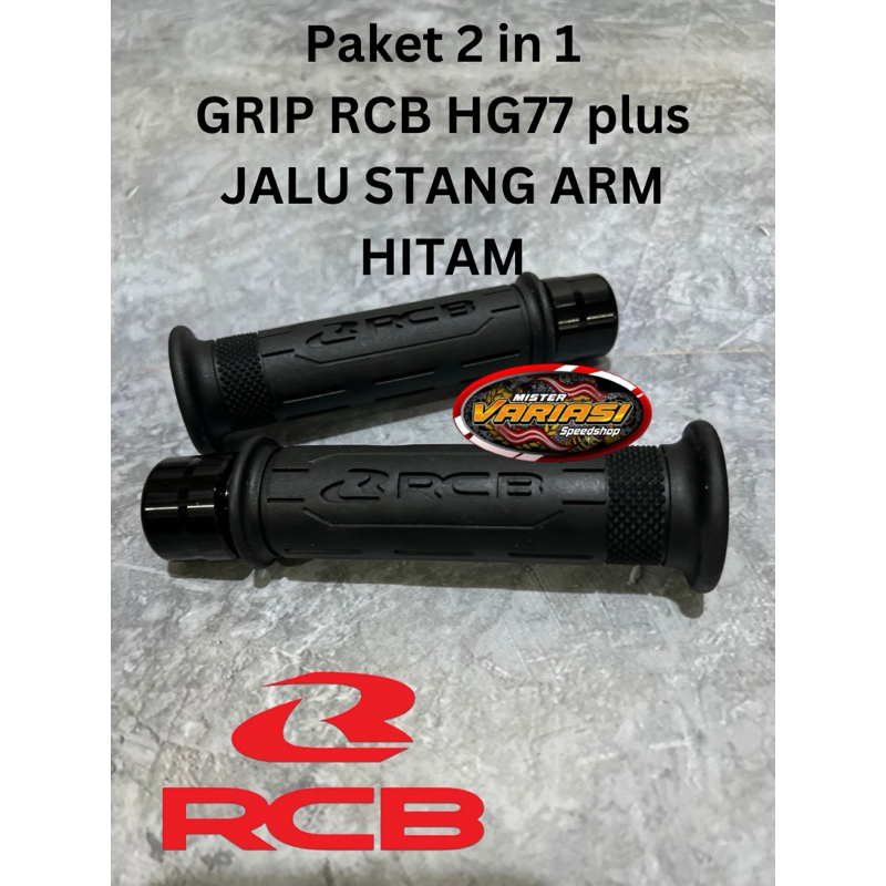 บรรจุุภัณฑ์ 2 in 1 Handgrip Rcb Original HG77 + Jalu Stang Arm Full Cnc Round Black Universal motor 