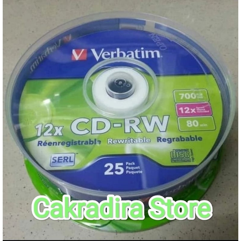 ซีดี RW Verbatim CB 25 / CD RW หลอด Verbatim เปล่า 25 CD RW 12X