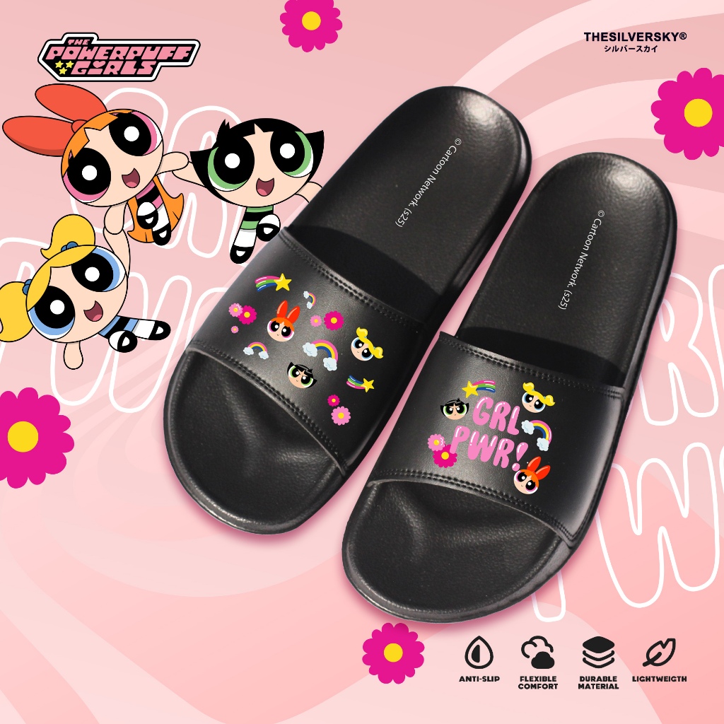 Thesilversky GRL PWR รองเท้าแตะสไลด์ Powerpuff Girls Premium | รองเท้าแตะผู้หญิงแบบสวม