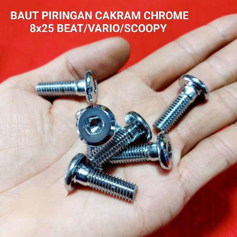 BOLT DISC CHROME DISC BOLT 8X25 BEAT VARIO JUPITER SOUL GT MX VEGA VIXION N-MAX ราคาต่อ 1 ชิ้นคุณภาพ