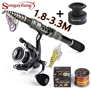 Sougayilang Teleskopik Joran Pancing Set 1.8-2.4M Carbon Fiber Ultralight 13+1BB 5.1:1Reel Pancingan Set Lengkap Joran Set