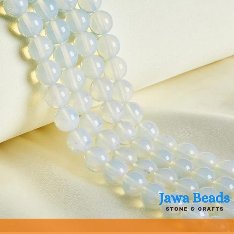 ลูกปัดหิน Moonston สร้อยข้อมือหินธรรมชาติสีขาววัสดุ Opalite 4/6/8/10 มม