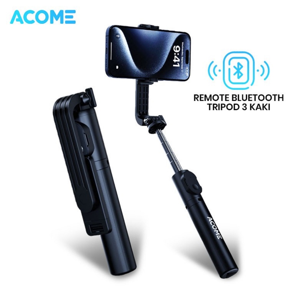 ACOME Tongsis ขาตั้งกล้อง Triopod บลูทูธ Mini Tripos ACOME SS07A สีดํา + รีโมท Bloototh ไร้สายทนทาน 