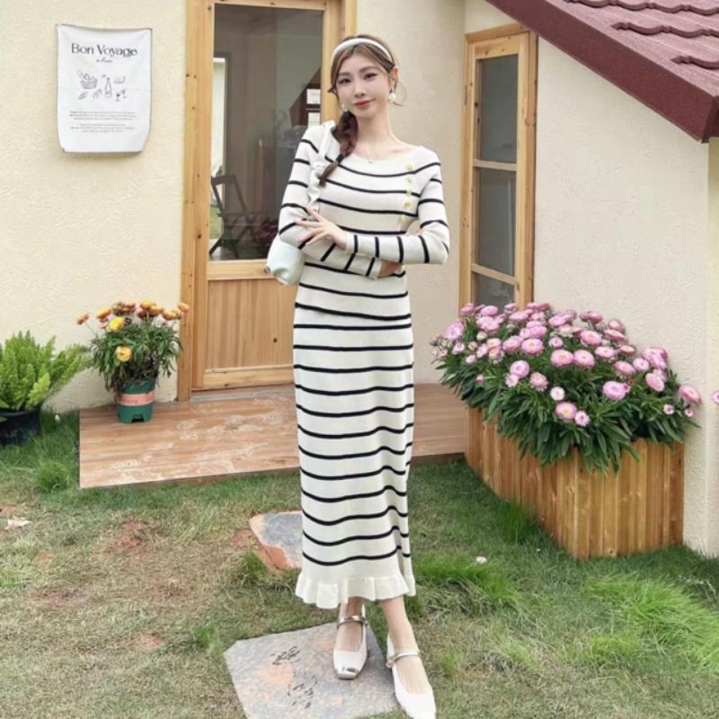 MDLV ~ MS7D480 Clarisa ลายปิดไหล่ถัก 2 ชิ้น Set