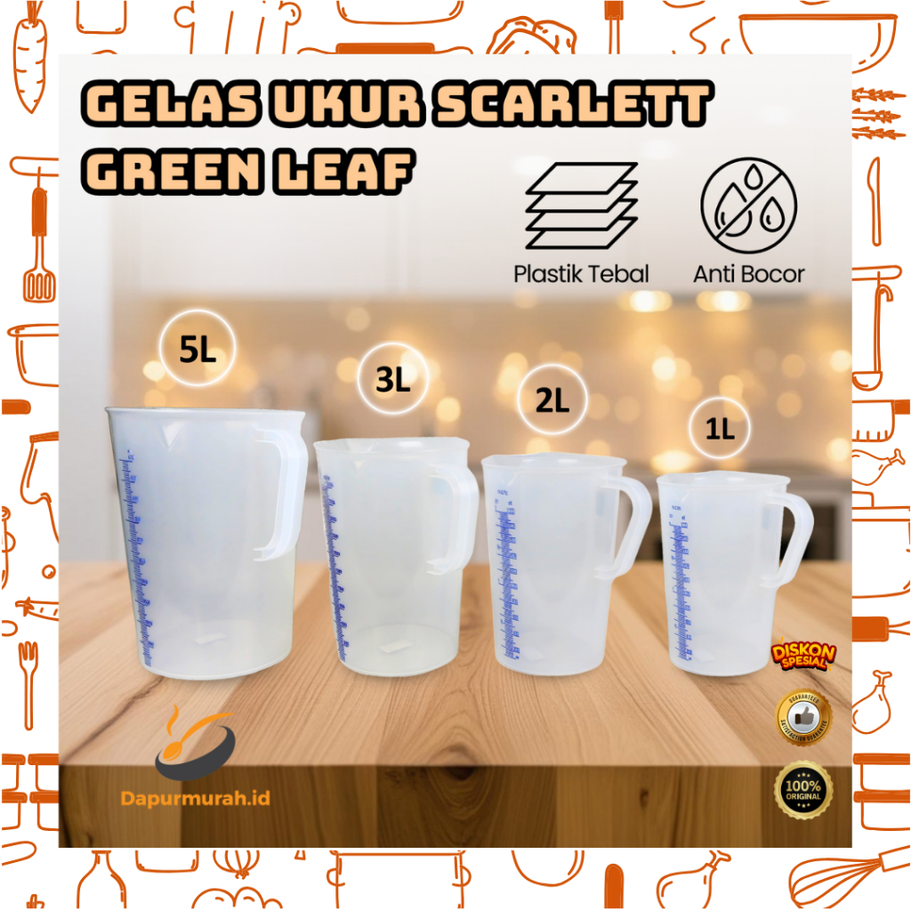 ถ้วยตวงพลาสติกจัมโบ้ 1L 2L 3L 5L ถ้วยตวงของเหลวป้องกันการรั่วแบบหนา Scarlett Green Leaf - DM
