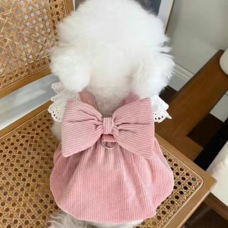 Dog Cat Harness เสื้อผ้าแมว ชุดสุนัขแมว - Pinky Dress Harness
