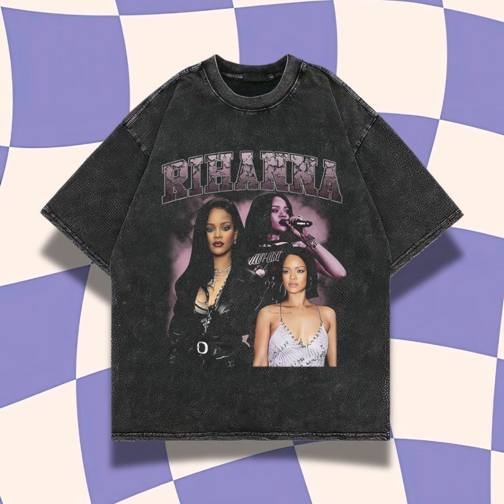 เสื้อยืดโอเวอร์ไซส์สีม่วง Haze "Rihanna" | ล้างหิน | เสื้อยืด Rihanna | เสื้อยืดโอเวอร์ไซส์ | วินเทจ