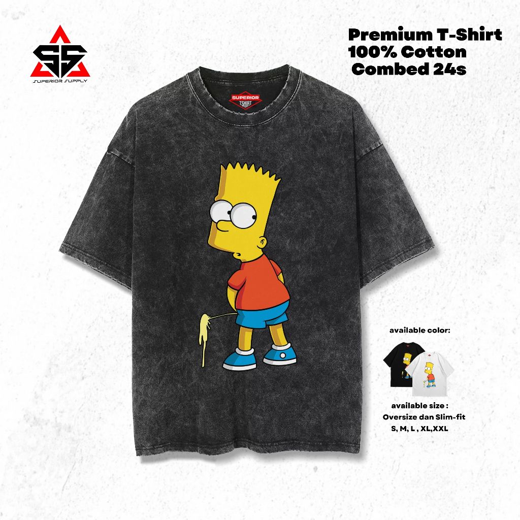 SUPERIOR Simpsons เสื้อยืดขนาดใหญ่ Slimfit stonewash ล้าง tshirt SIMPSONS-9 เสื้อยืด
