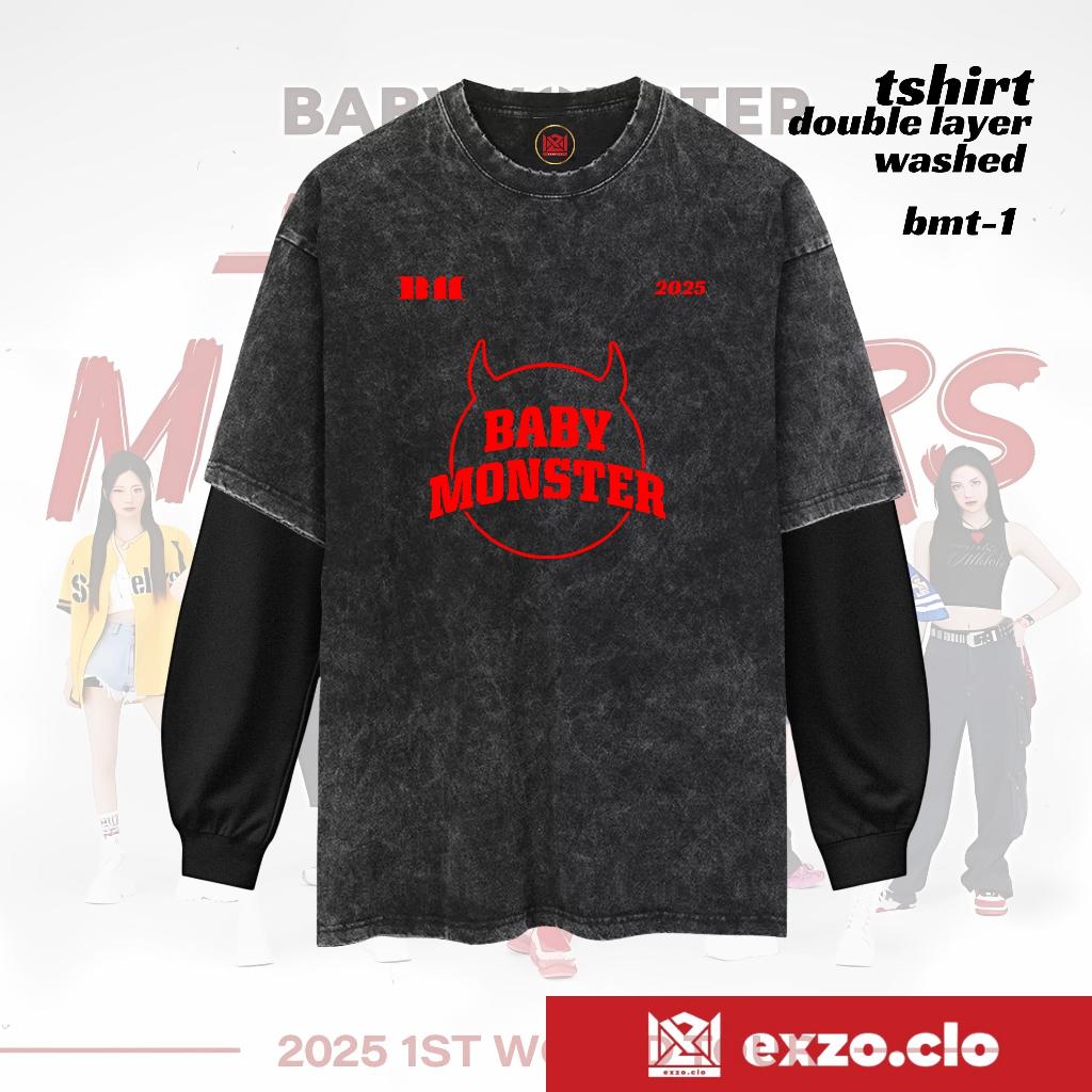 EXZO BABY MONSTER WASHED หวีผ้าฝ้ายสองชั้น 24s BABY MONSTER TSHIRT