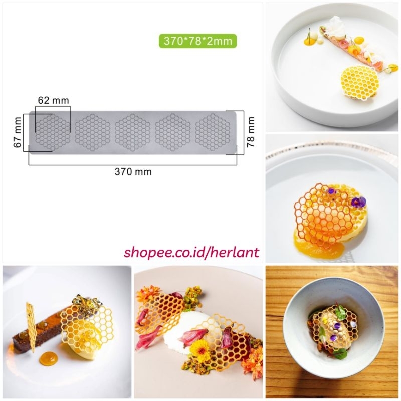 แม่พิมพ์ Tuile รังผึ้ง RB หกเหลี่ยม – แม่พิมพ์ซิลิโคนรังผึ้ง Garnish Chocolate Honey Tuille ตกแต่งเค
