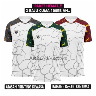 ( 3PCS BAJU PRINTING HANYA 100 RIBUAN ) Baju olahraga pria/wanita printing kaos badminton voli futsal sepak bola runing dan fitnes bahan dryfit benzema adem cepat kering