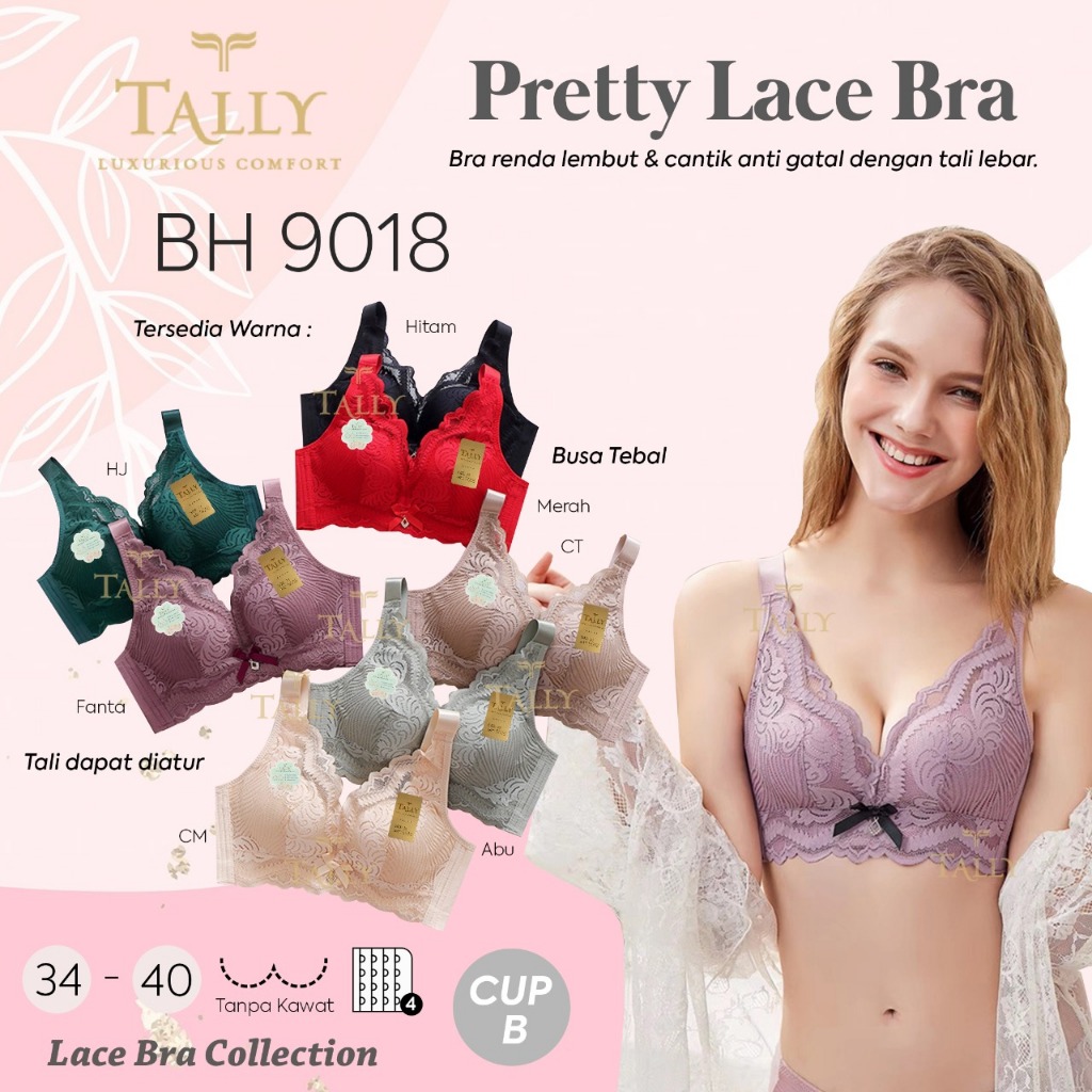 TALLY 9018 LACE BRA - TALLY BRA BH PUSH UP LACE 9018 I CUP B LARGE | โฟมทิ๊กขนาดกลาง I WITHOUT WIRE 
