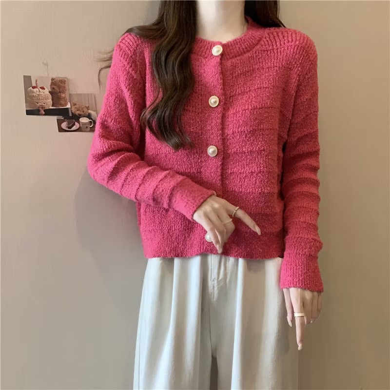 CARDIGAN KNITTED สไตล์เกาหลี - PLAIN LINE KNITTED CARDIGAN