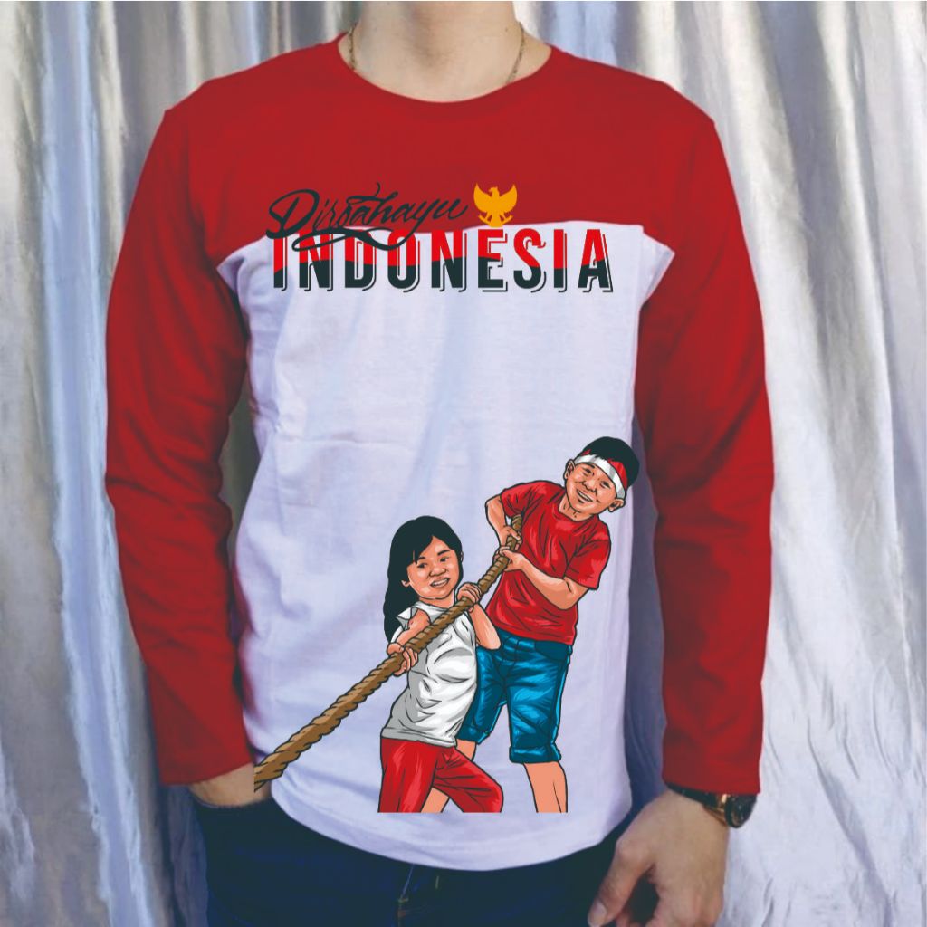 KATUN MERAH 28S COTTON T-SHIRT/17 AUGUST 45 เสื้อยืด/สีแดงและสีขาว/ดึงเชือก