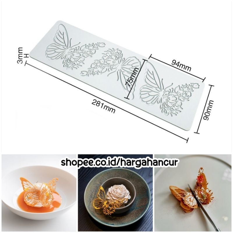 HH แม่พิมพ์ซิลิโคนผีเสื้อ Tuile แม่พิมพ์ผีเสื้อ Garnish ตกแต่งเค้กน้ําผึ้งช็อคโกแลต