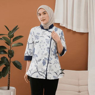 Batik Kerja Wanita Modern Lengan 3/4 Panjang Motif Amanda Series Atasan Kantor Jumbo Ld 120 Terbaru
