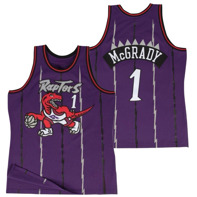 UNGU นําเข้า EMBROIDERY JERSEY BASKETBALL เสื้อ CLASSIC TORONTO RAPTORS 1 TRACY MCGRADY TMAC สีม่วง 