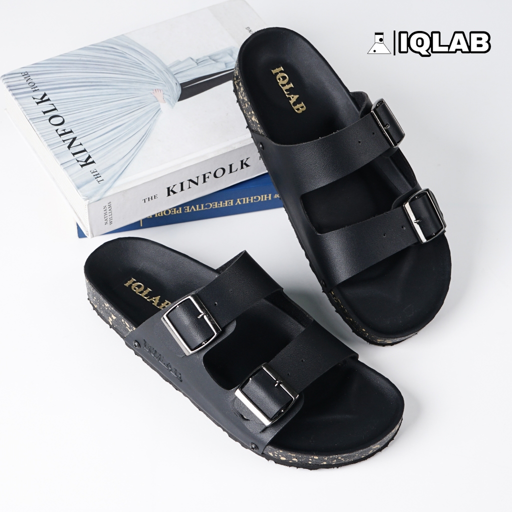 Iqlab_Footwear - Ryuga Black - รองเท้าแตะผู้ชาย Two-Strap - มีสไตล์ มินิมอล เรียบง่าย ดีไซน์อินเทรนด