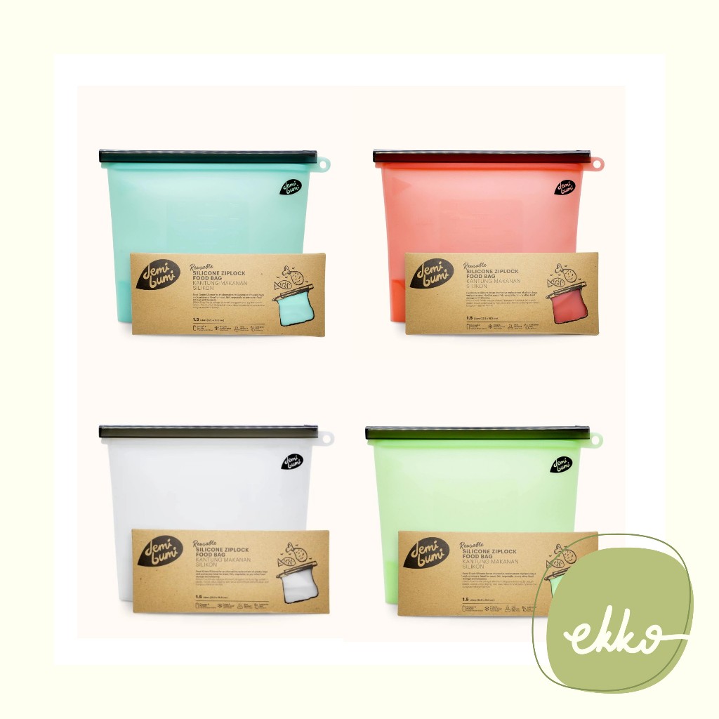 DemiBumi - กระเป๋าซิลิคอน Ziplock 1.5 ลิตร / กล่องใส่อาหารซิลิโคน