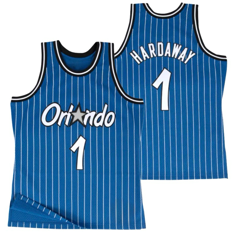 นําเข้า EMBROIDERY CLASSIC ORLANDO MAGIC 1 ANFERNEE PENNY HARDAWAY BLUE STRIPED BASKETBALL JERSEY