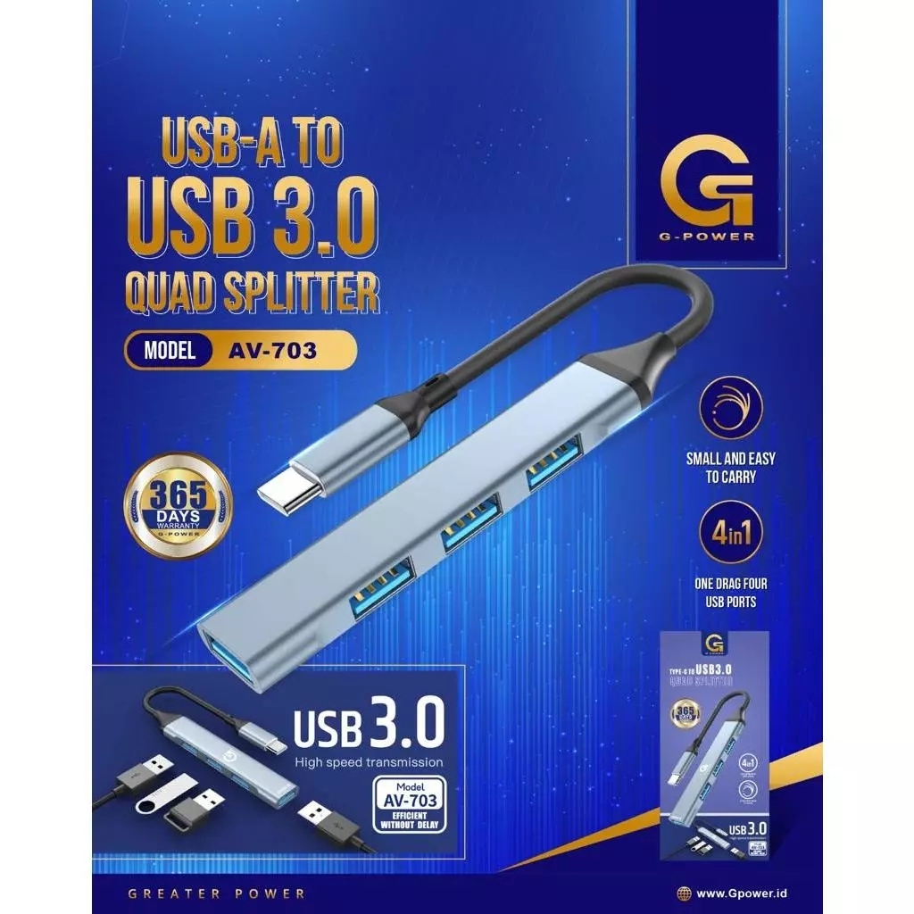 G-POWER Converter USB Hub Type-C ถึง USB 4 พอร์ต – อะแดปเตอร์ PC & แล็ปท็อป (AV 703/AV 705)
