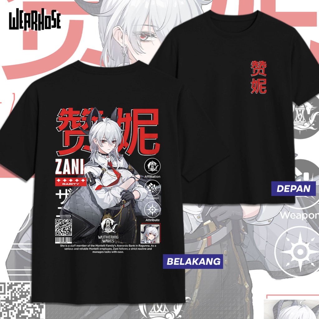 ZANI WUTHERING WAVES เสื้อยืด ZANI WUWA DB Unisex อะนิเมะเกมเสื้อยืดผู้ชายผู้หญิงสวมเสื้อ