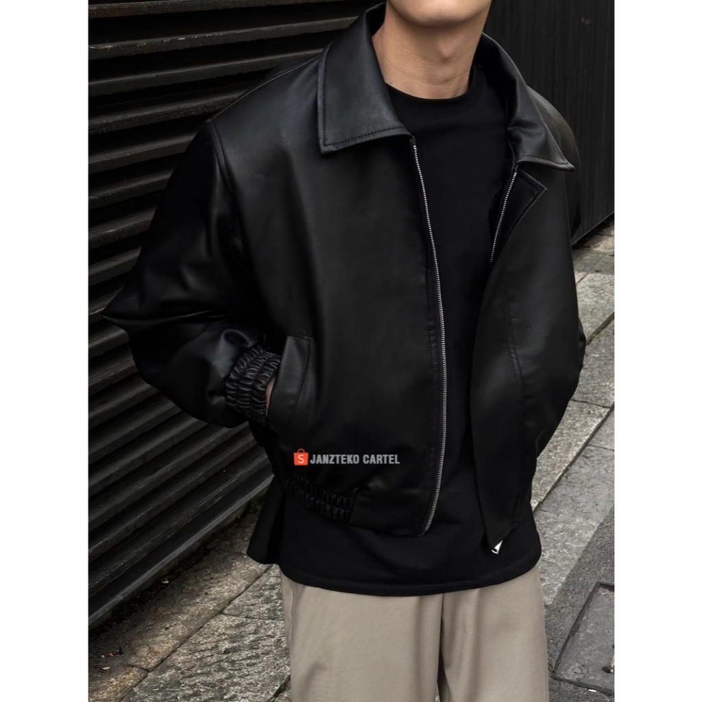 JNK x GOZI - Grger Mafia Mens Boxy Jacket Semi Synthetic Leather Viena PU Leather Jacket Vintage Ske