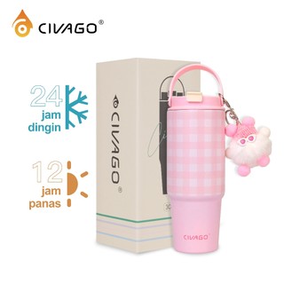 CIVAGO（30oz/887ml）Mug Sedotan Termal untuk Wanita – Mug Stainless Steel Kapasitas Besar, Cocok untuk Mobil dan Dibawa Saat Bepergian