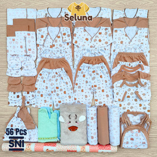 Seluna Baby - 56 Pcs Baju Bayi Newborn Set Lengkap Usia 0-6 Bulan Bahan Katun PE Double