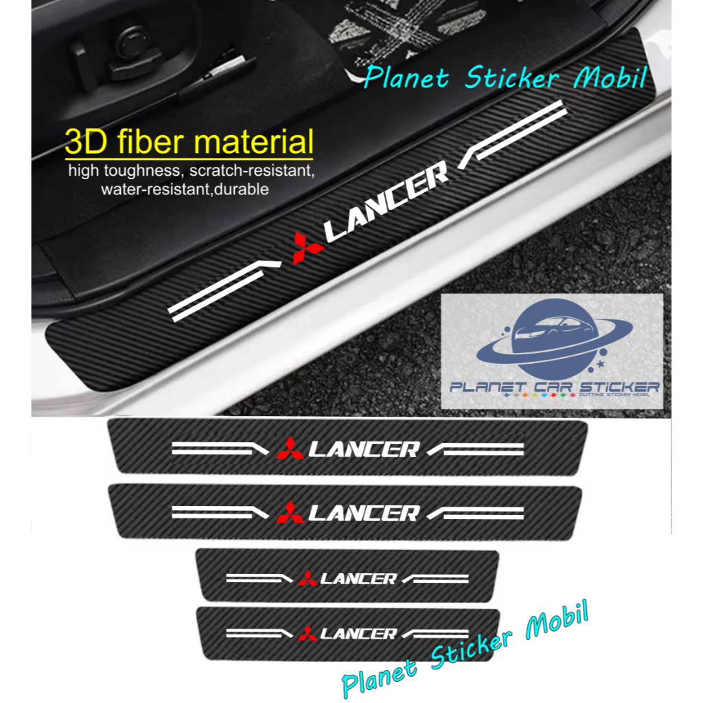 5 ชิ้น 3D Carbon Sill แผ่นสติกเกอร์สําหรับ Mitsubishi Lancer Evo รถยนต์ 3D สติกเกอร์คาร์บอน Anti-Scr