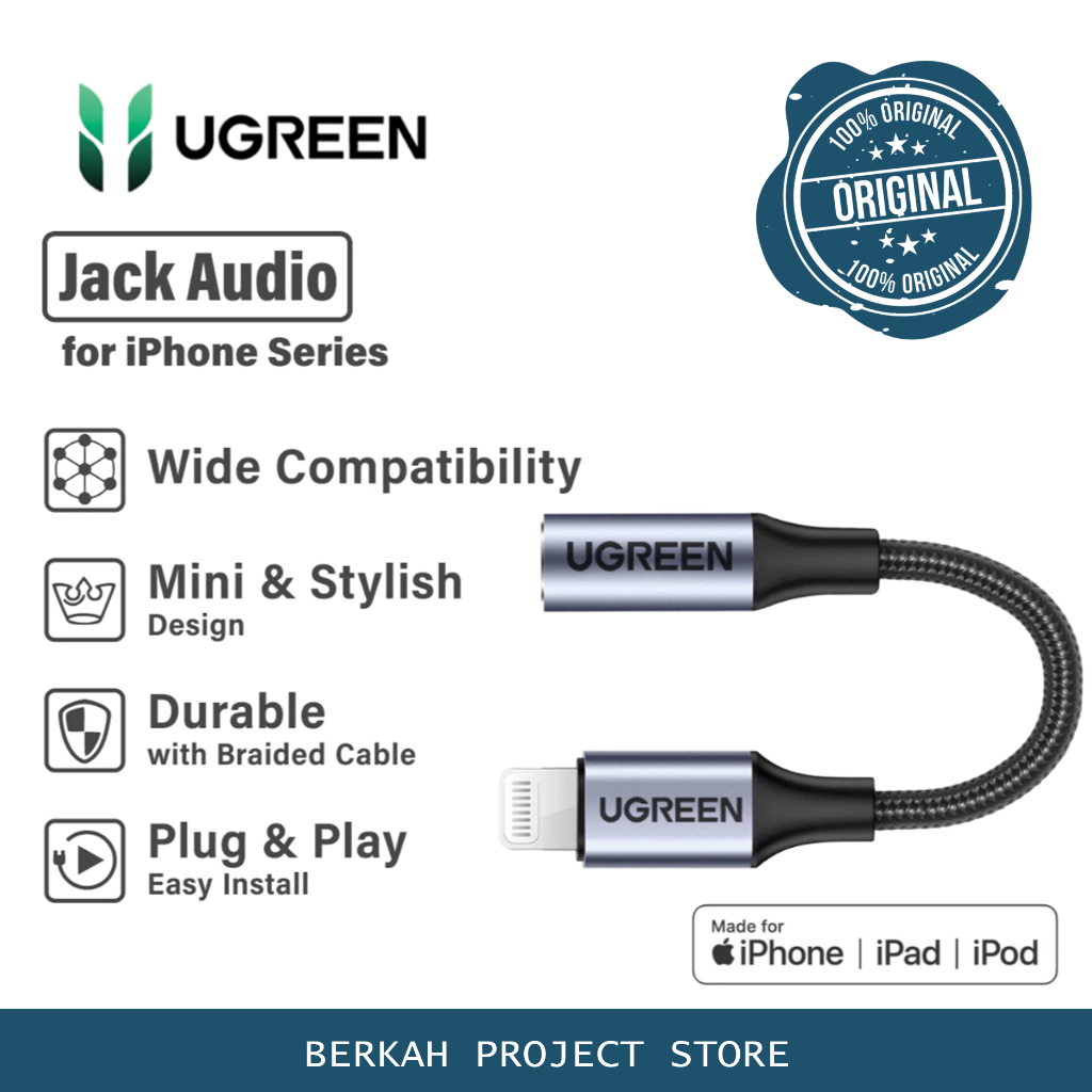 UGREEN สายแยกแปลงเสียง iPhone DAC Lightning to Jack Audio อะแดปเตอร์ 3.5 มม. สาย MFi