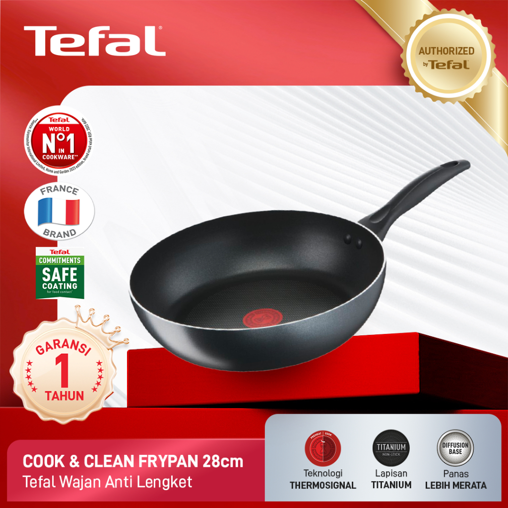 ต้นฉบับ 100%! Tefal - Cook & Clean Frypan Non-Stick Titanium 28cm - กระทะไม่ติด