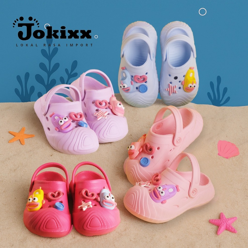 Jokoxx รองเท้าแตะเด็กผู้หญิง Bakkao EVA Tyre ตัวละครตกแต่งปุ่มดาวปลา - นุ่มและน่ารัก (799M-9/799K-9)