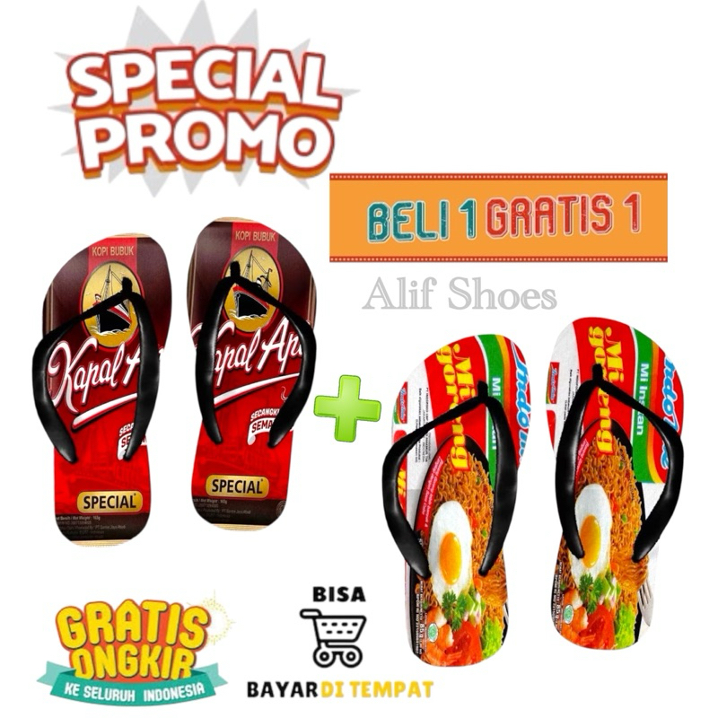 ซื้อ 1 แถม 1 รองเท้าแตะผู้ชายพร้อม Fire Ship Motif Gilus Mix Torabika Duo Abc Milk Coca Cola Indomie